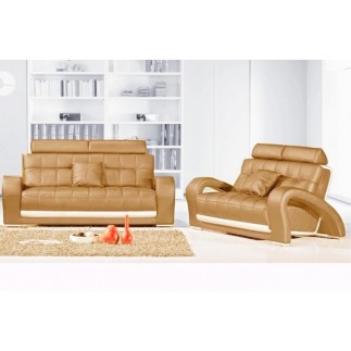 Ensemble CATANIA 3 pièces: canapé 3 places + 2 places + fauteuil en cuir luxe italien vachette, marron et écru