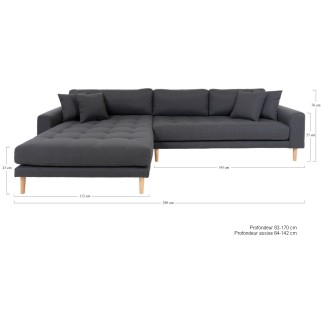 - Canapé d'angle en tissu matelassé de qualité LIMA coloris gris foncé, angle gauche