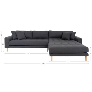 Canapé d'angle en tissu matelassé de qualité LIMA coloris gris foncé, angle droit