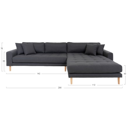 Canapé d'angle en tissu matelassé de qualité LIMA coloris gris foncé, angle droit