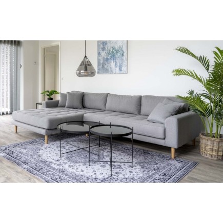 Canapé d'angle en tissu matelassé de qualité LIMA coloris gris clair, angle gauche