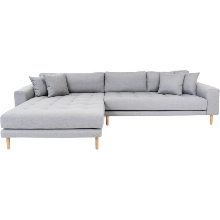 Canapé d'angle en tissu matelassé de qualité LIMA coloris gris clair, angle gauche