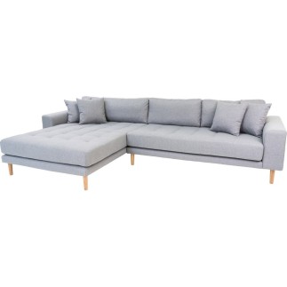Canapé d'angle en tissu matelassé de qualité LIMA coloris gris clair, angle gauche