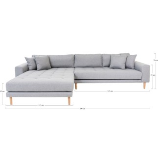 Canapé d'angle en tissu matelassé de qualité LIMA coloris gris clair, angle gauche