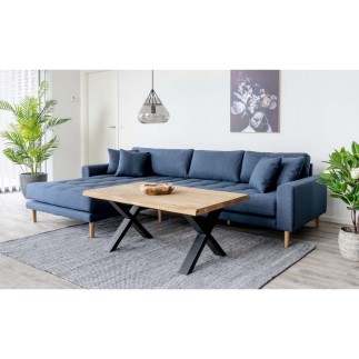 Canapé d'angle en tissu matelassé de qualité LIMA coloris bleu foncé, angle gauche