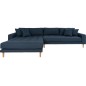 Canapé d'angle en tissu matelassé de qualité LIMA coloris bleu foncé, angle gauche Canapé d'angle en tissu matelassé de qualité LIMA coloris bleu foncé, angle gauche