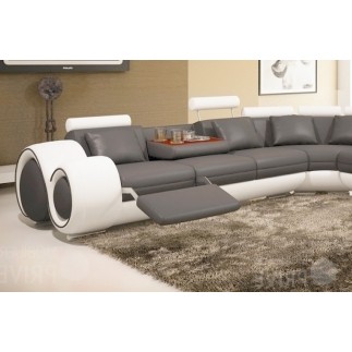 Canapé d'angle en cuir italien : 5/6 places PETIT EXCELIA, gris foncé et blanc, angle droit