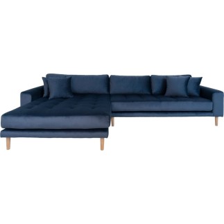 Canapé d'angle en tissu velours de qualité, LIMA VELOURS, coloris bleu marine, angle gauche