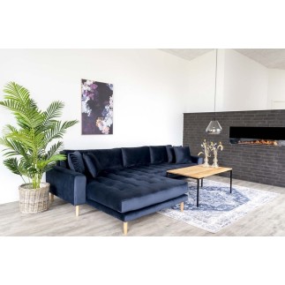 Canapé d'angle en tissu velours de qualité, LIMA VELOURS, coloris bleu marine, angle gauche