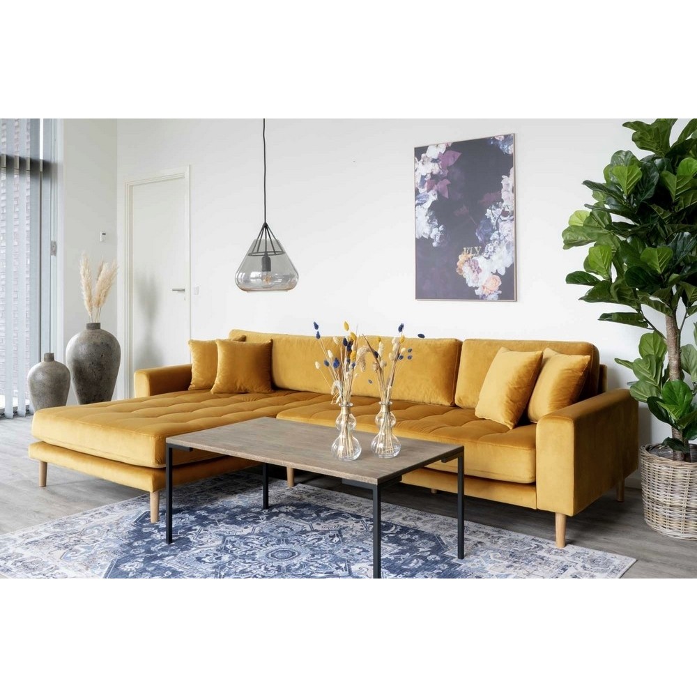 - Canapé d'angle en tissu velours de qualité, LIMA VELOURS, coloris moutarde, angle gauche - Canapé d'angle en tissu velours de qualité, LIMA VELOURS, coloris moutarde, angle gauche
