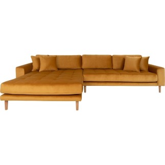 - Canapé d'angle en tissu velours de qualité, LIMA VELOURS, coloris moutarde, angle gauche