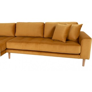 - Canapé d'angle en tissu velours de qualité, LIMA VELOURS, coloris moutarde, angle gauche