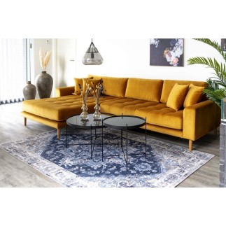 - Canapé d'angle en tissu velours de qualité, LIMA VELOURS, coloris moutarde, angle gauche