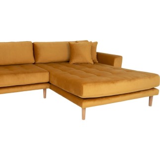 Canapé d'angle en tissu velours de qualité, LIMA VELOURS, coloris moutarde, angle droit