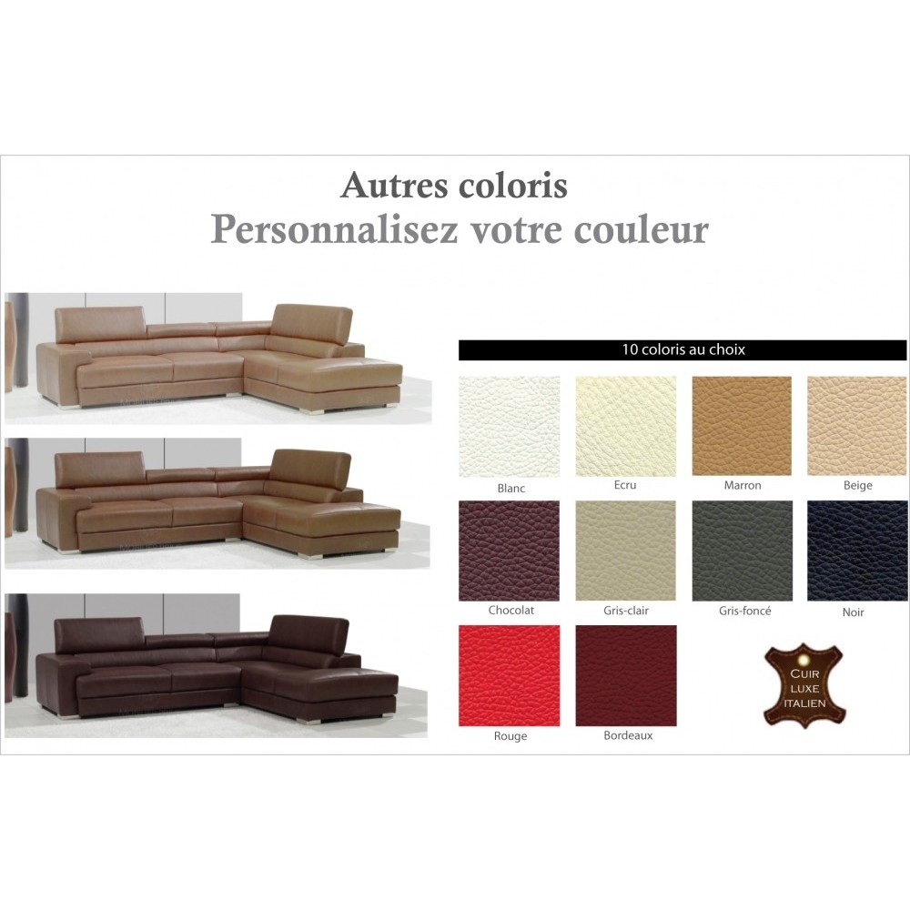Canapé d'angle en cuir italien 5 places BONO, couleur personnalisée, angle droit Canapé d'angle en cuir italien 5 places BONO, couleur personnalisée, angle droit