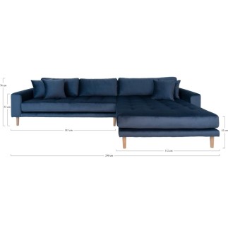 Canapé d'angle en tissu velours de qualité, LIMA VELOURS, coloris bleu foncé, angle droit