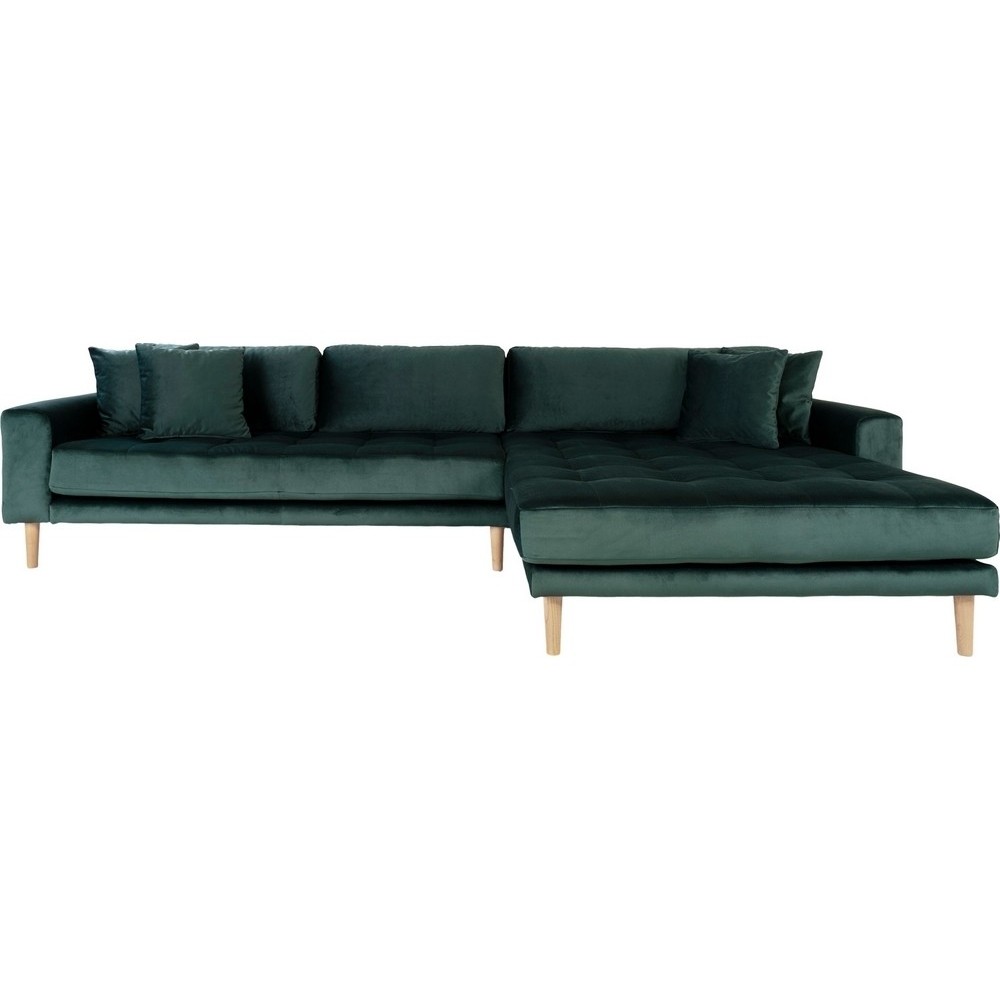 Canapé d'angle en tissu velours de qualité, LIMA VELOURS, coloris vert, angle droit Canapé d'angle en tissu velours de qualité, LIMA VELOURS, coloris vert, angle droit
