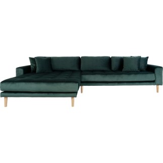 Canapé d'angle en tissu velours de qualité, LIMA VELOURS, coloris vert, angle gauche