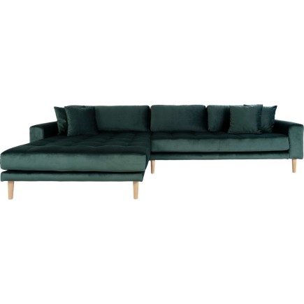 Canapé d'angle en tissu velours de qualité, LIMA VELOURS, coloris vert, angle gauche