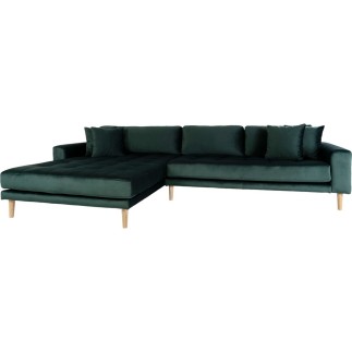 Canapé d'angle en tissu velours de qualité, LIMA VELOURS, coloris vert, angle gauche