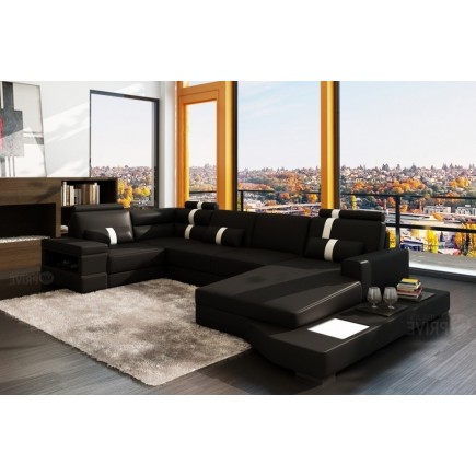 2EME paiement de la commande: Canapé d'angle en cuir italien 8 places venise, noir / blanc, 6x sans frais, total de la commande