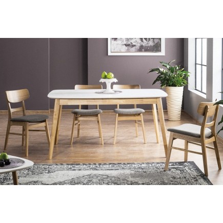 Table extensible FELINO II, structure bois, couleur blanc / chêne, 150 à 190 cm