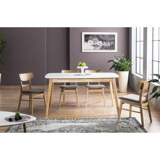 Table extensible FELINO II, structure bois, couleur blanc / chêne, 150 à 190 cm