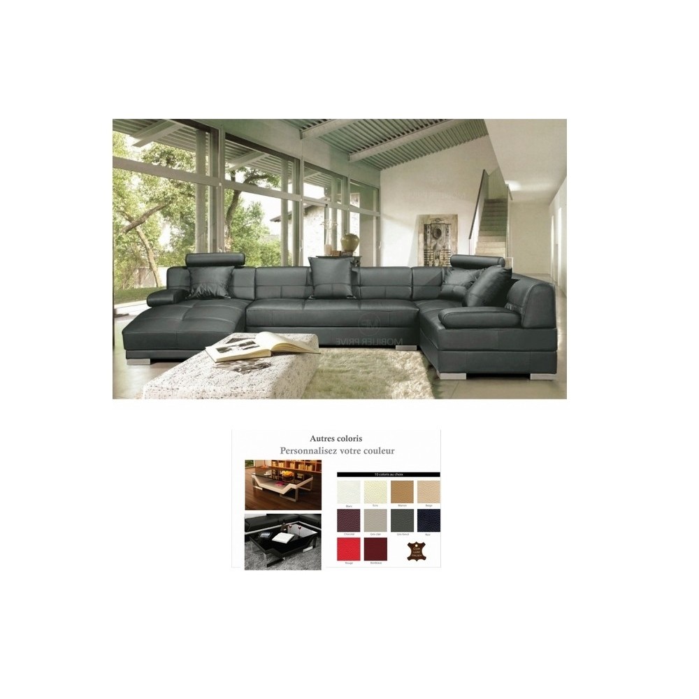 2eme PAIEMENT DE LA COMMANDE: Canapé d'angle en cuir italien 8 places napoli, gris foncé, Table basse design perle gris foncé, 6