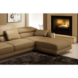 Canapé d'angle en cuir italien haut de gamme 5 places SUEDE, marron.