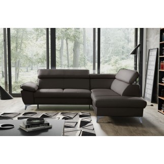 Canapé d'angle convertible en cuir italien de luxe 5 places WARREN II, avec coffre, chocolat, angle droit
