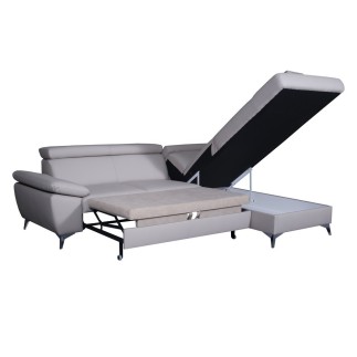 Canapé d'angle convertible en cuir italien de luxe 5 places WARREN II, avec coffre, chocolat, angle droit