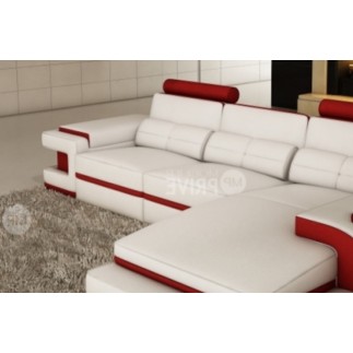 Canapé d'angle en cuir italien 6 places VINOTI, blanc et rouge