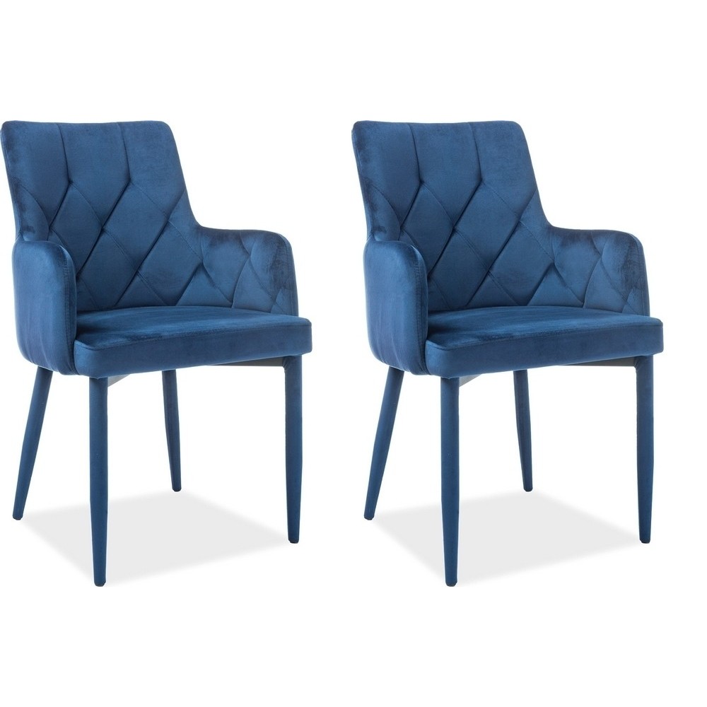 Lot de 2 chaises RICA en tissu velours de qualité, couleur bleu, Bleu foncé