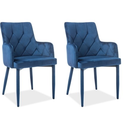 Lot de 2 chaises RICA en tissu velours de qualité, couleur bleu