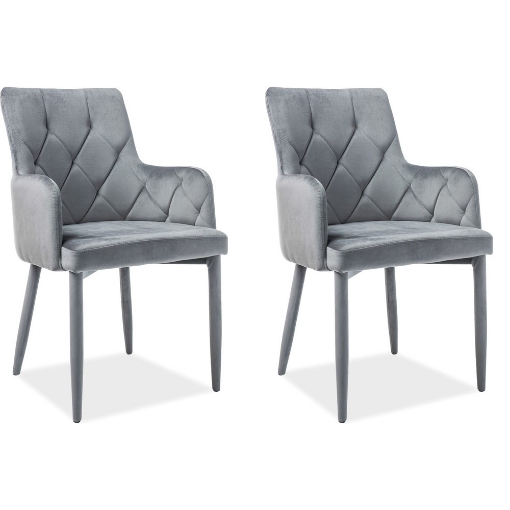 Lot de 2 chaises RICA en tissu velours de qualité, couleur gris