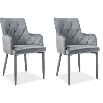 Lot de 2 chaises RICA en tissu velours de qualité, couleur gris