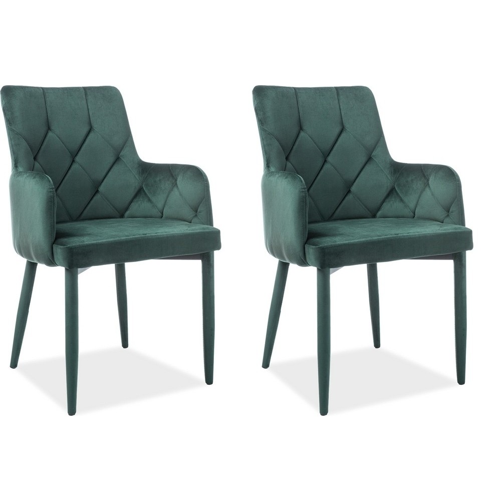 Lot de 2 chaises RICA en tissu velours de qualité, couleur vert, Vert foncé