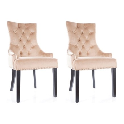 Lot de 2 chaises EDWIN tissu velours de qualité, couleur beige