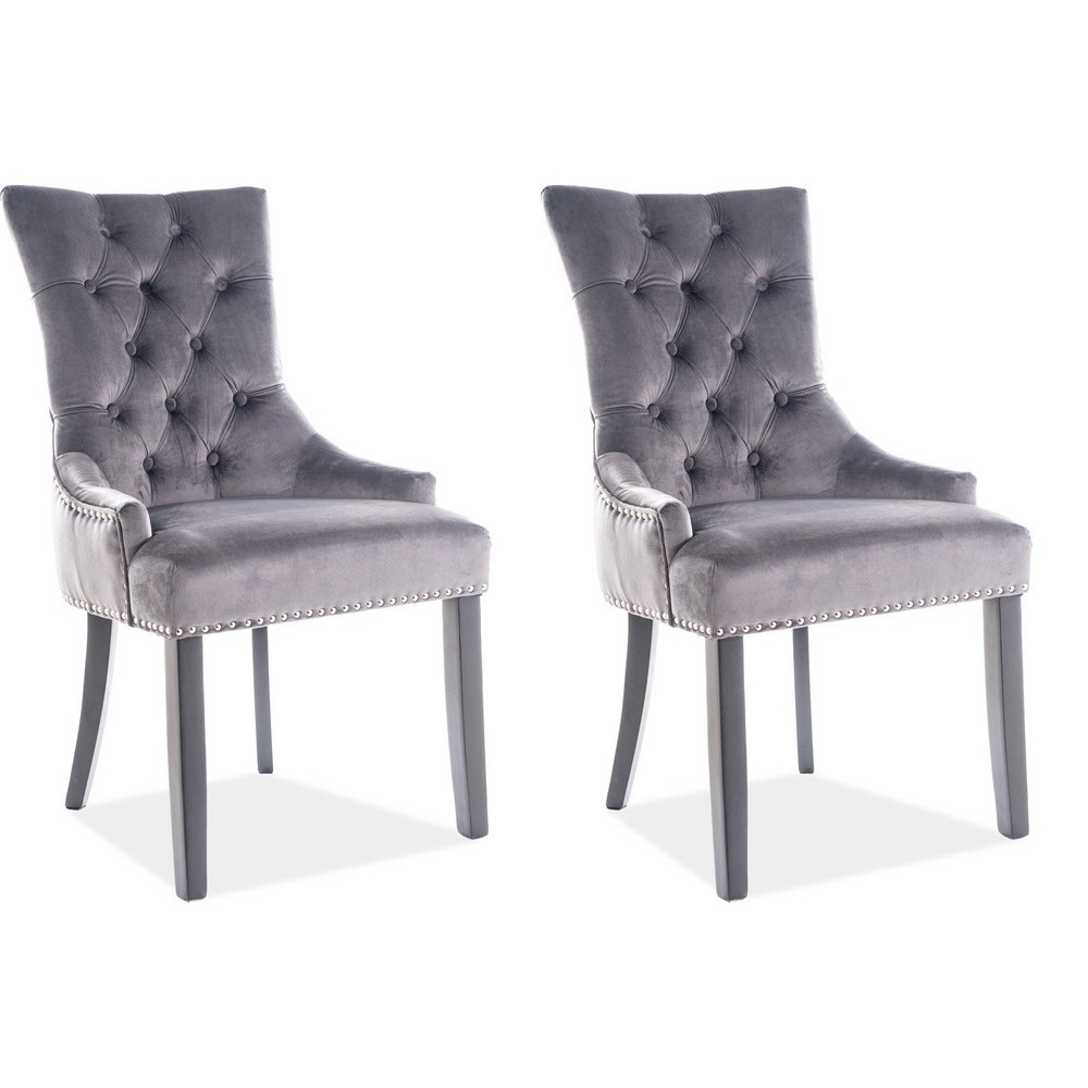 Lot de 2 chaises EDWIN tissu velours de qualité, couleur gris