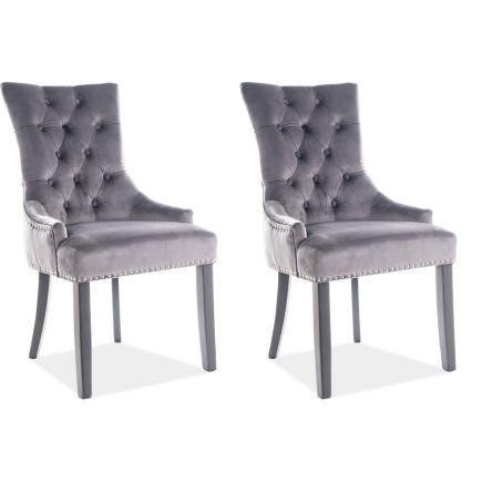 Lot de 2 chaises EDWIN tissu velours de qualité, couleur gris