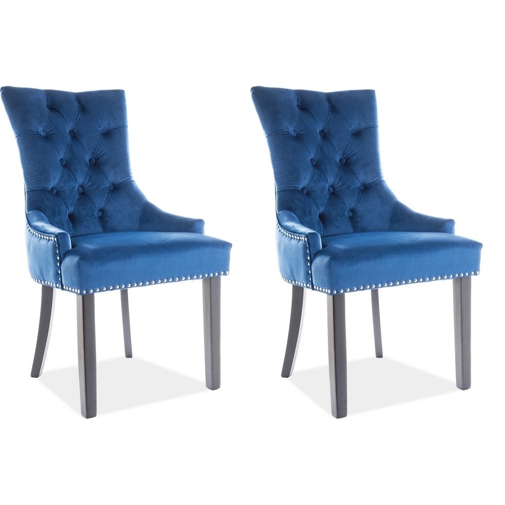 Lot de 2 chaises EDWIN tissu velours de qualité, couleur bleu, Bleu foncé