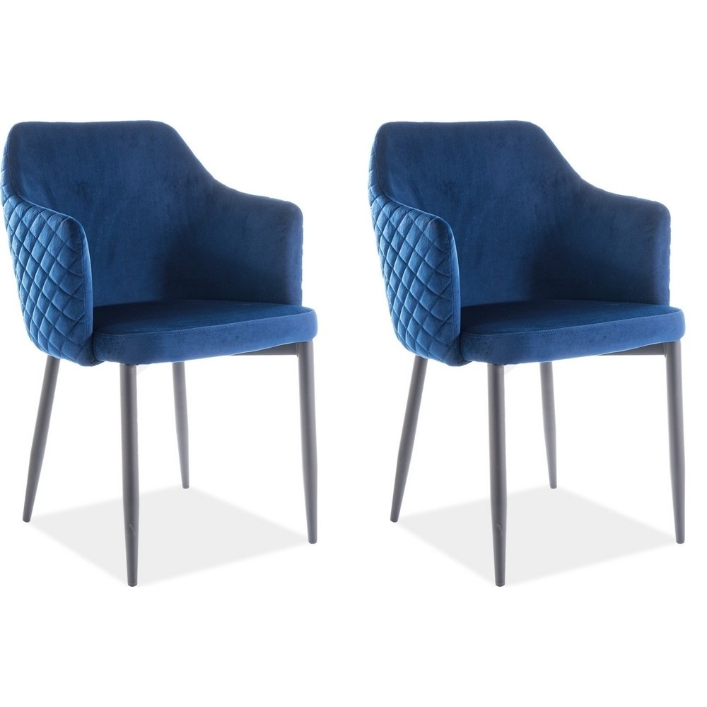 Lot de 2 chaises ASTEN en tissu velours de qualité, couleur bleu