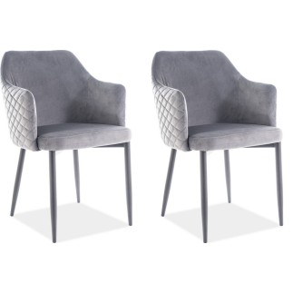 Lot de 2 chaises ASTEN en tissu velours de qualité, couleur gris