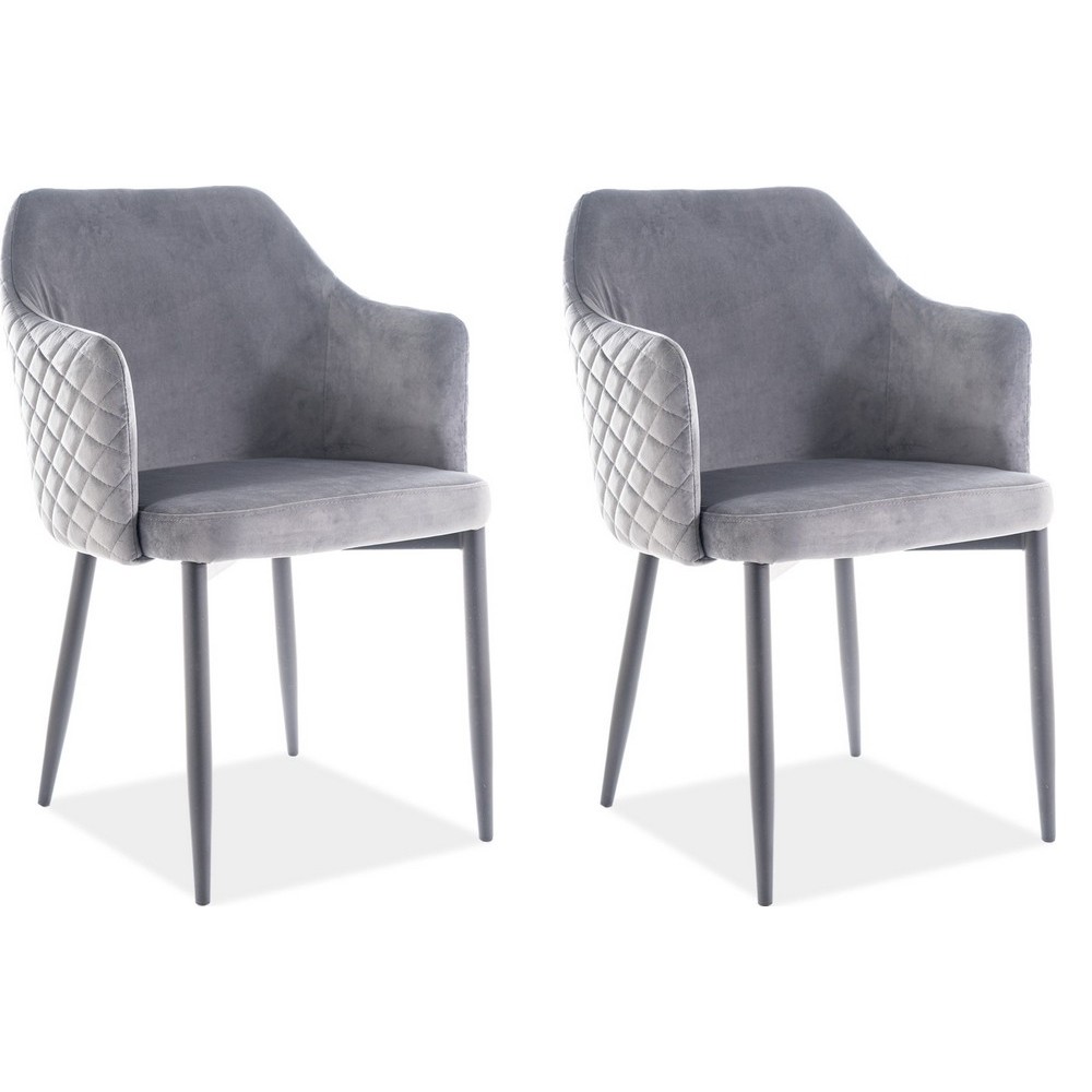 Lot de 2 chaises ASTEN en tissu velours de qualité, couleur gris
