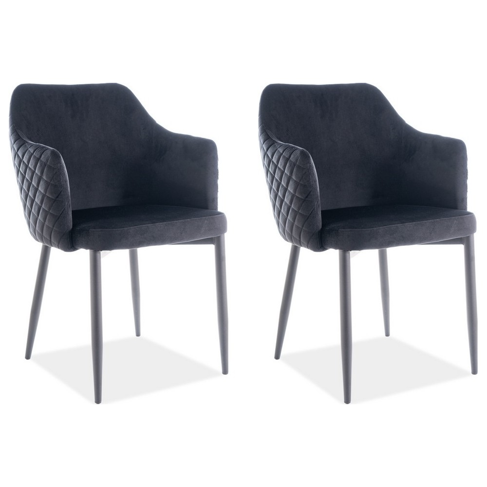 Lot de 2 chaises ASTEN en tissu velours de qualité, couleur noir