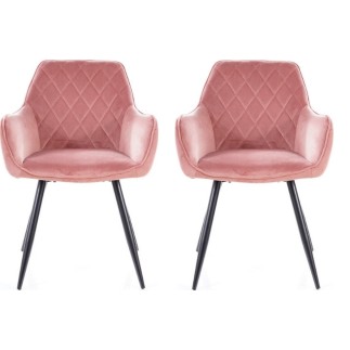 Lot de 2 chaises LINA en tissu velours de qualité, couleur rose vintage