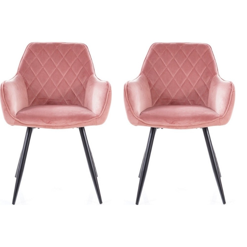 Lot de 2 chaises LINA en tissu velours de qualité, couleur rose vintage