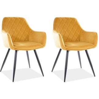 Lot de 2 chaises LINA en tissu velours de qualité, couleur curry
