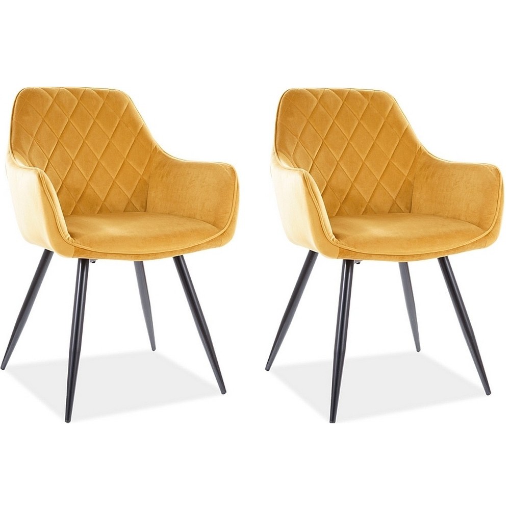 Lot de 2 chaises LINA en tissu velours de qualité, couleur curry