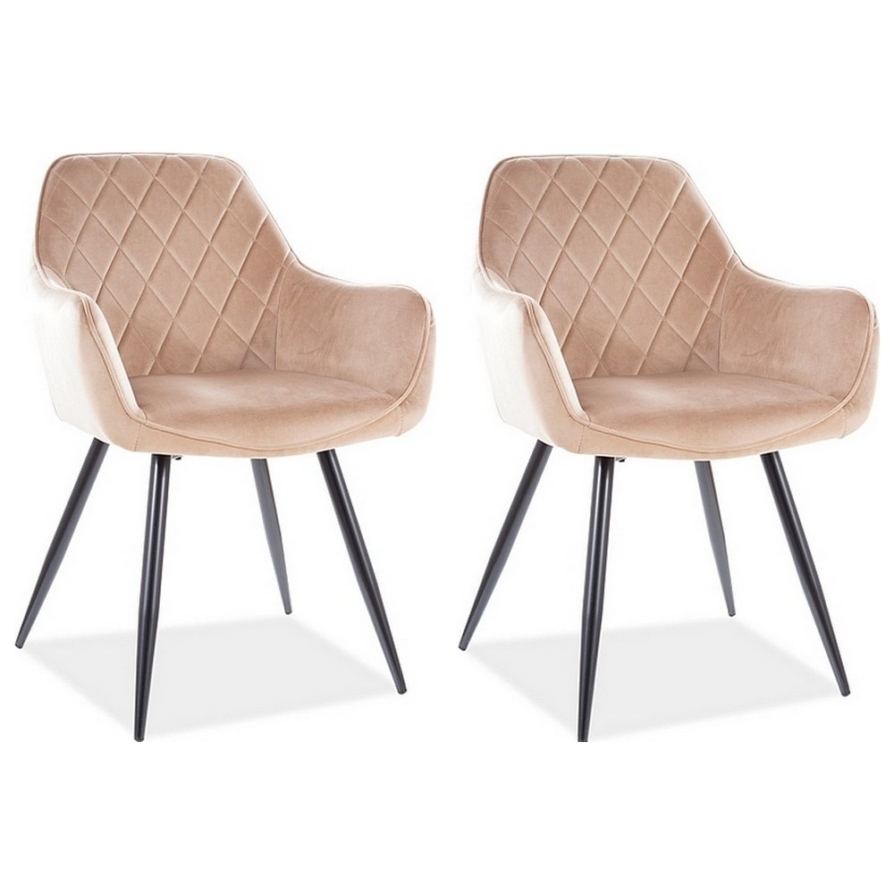 Lot de 2 chaises LINA en tissu velours de qualité, couleur beige